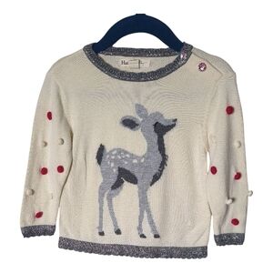 Hatley‎ Pom Pom Deer Sweater Cream Grey Sparkle Trim Size 9-12 Months
